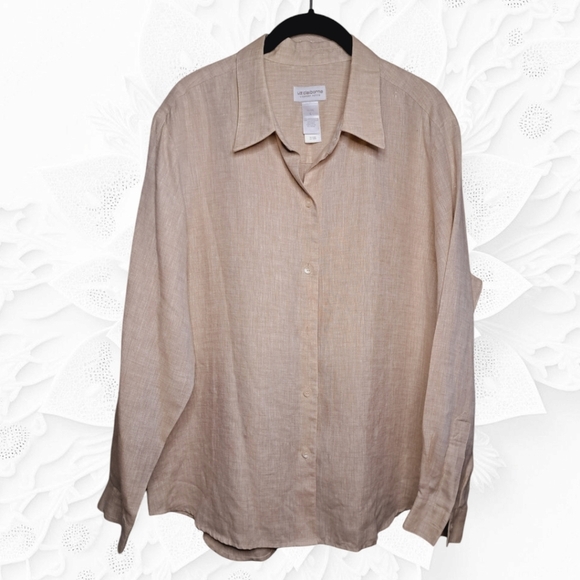 HOST PICK New! Vintage Liz Claiborne Lizsport Petite 100% Linen Collared Button - Picture 3 of 4